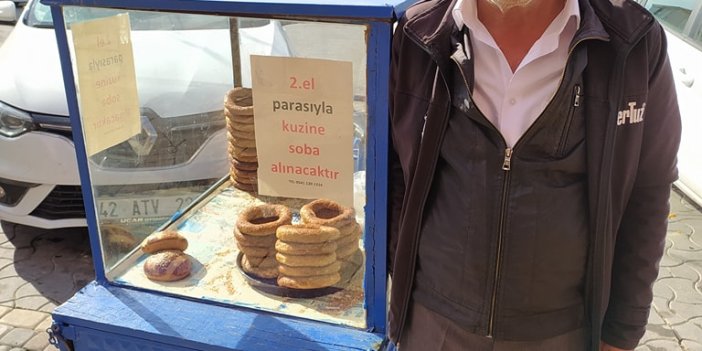 Konya'da simitçinin arabasındaki yazı yürekleri sızlattı! İkinci el soba...