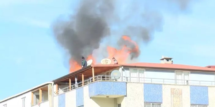 Maltepe’de 5 katlı binanın çatısı yandı