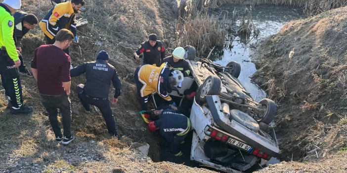 Konya'da korkunç kaza! Araç şarampole yuvarlandı