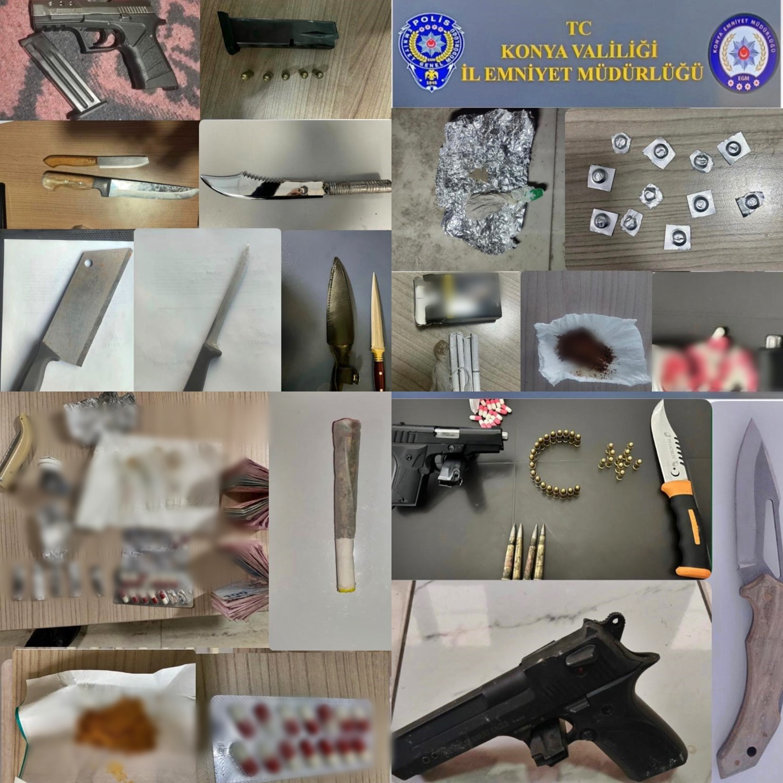 Konya’da yapılan denetimlerde çok sayıda suç unsuru ele geçirild