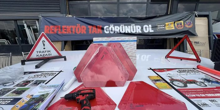 Hüyük'te traktör sürücülerine reflektör dağıtıldı