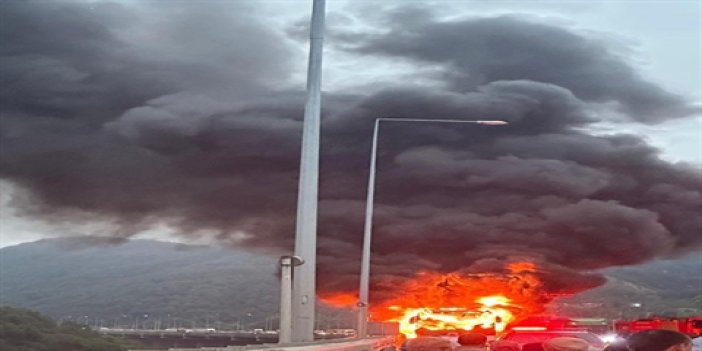 Yolcu otobüsü alev alev yandı