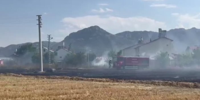 Konya'da kuru otları yakmak isteyen kişi anızı da yaktı!