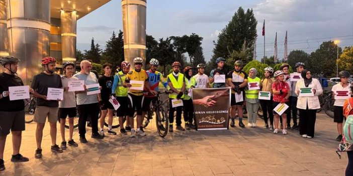 Konya'da kadınlar orman yangınlarına dikkati çekmek için pedal çevirdi