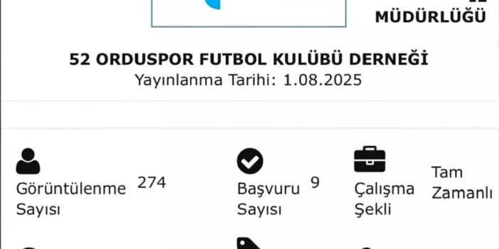 52 Orduspor'dan Futbolcu İlanı