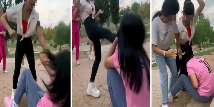 16 yaşındaki kız çocuğu, akranını tekme ve yumruklarla dövüp yerlerde sürükledi