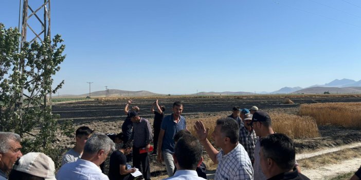 Konya'da buğday ekili tarla kül oldu!
