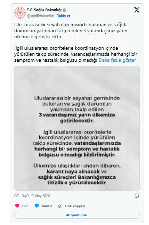 Hantavirüs vakası görülen gemideki 3 Türk vatandaşı yarın Türkiye'ye getirilecek