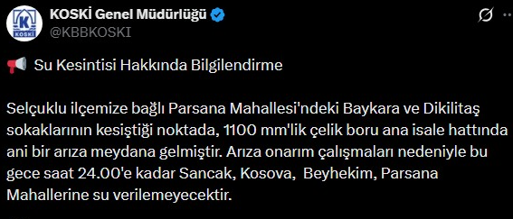 Konya’da bazı mahallelerde su kesintisi uygulanacak