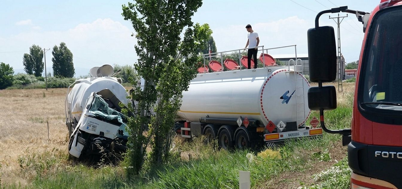 Konya'da tanker şarampole devrildi