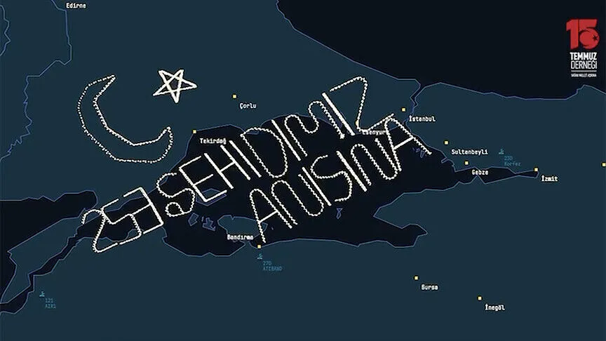 15 Temmuz'un 253 şehidi anısına gökyüzüne yazı yazıldı