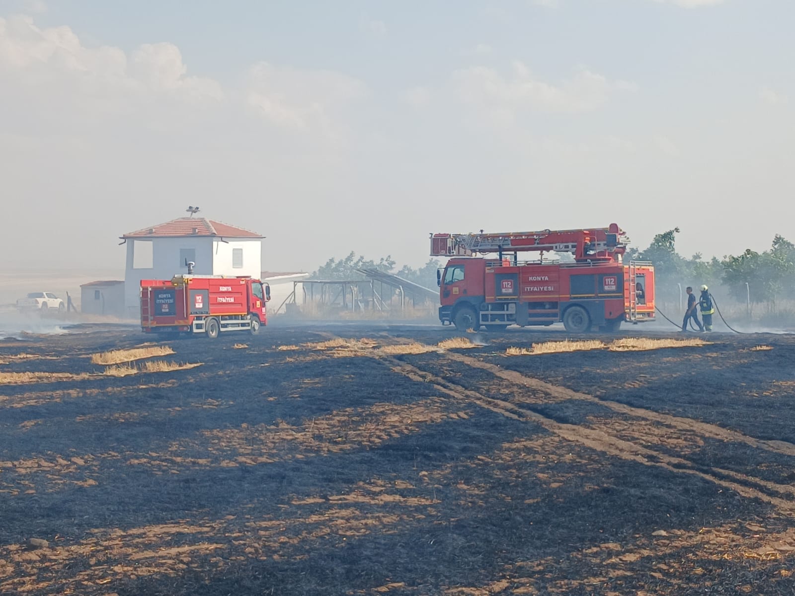 Konya'da balya makinesi yangın çıkardı