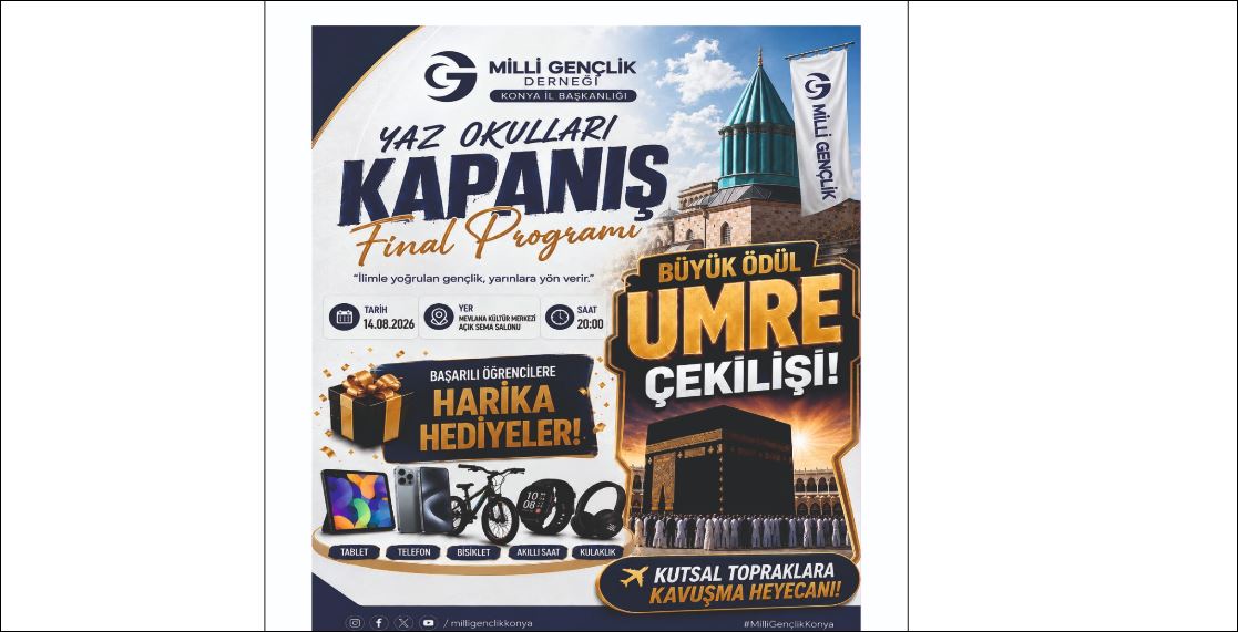 Millî Gençlik Derneği Konya Yaz Okulları final programıyla taçlanıyor