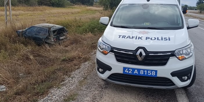 Konya'da yağış kazaya neden oldu: Otomobil şarampole devrildi, 1 yaralı