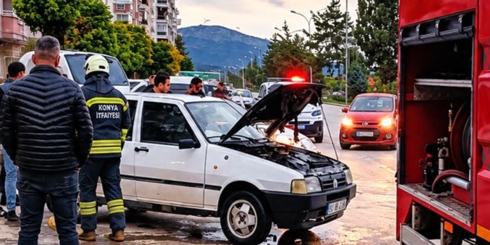 Konya'da seyir halindeki otomobil alev aldı!