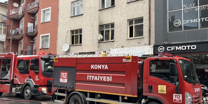 Konya'da 3 katlı binanın birinci katında yangın çıktı