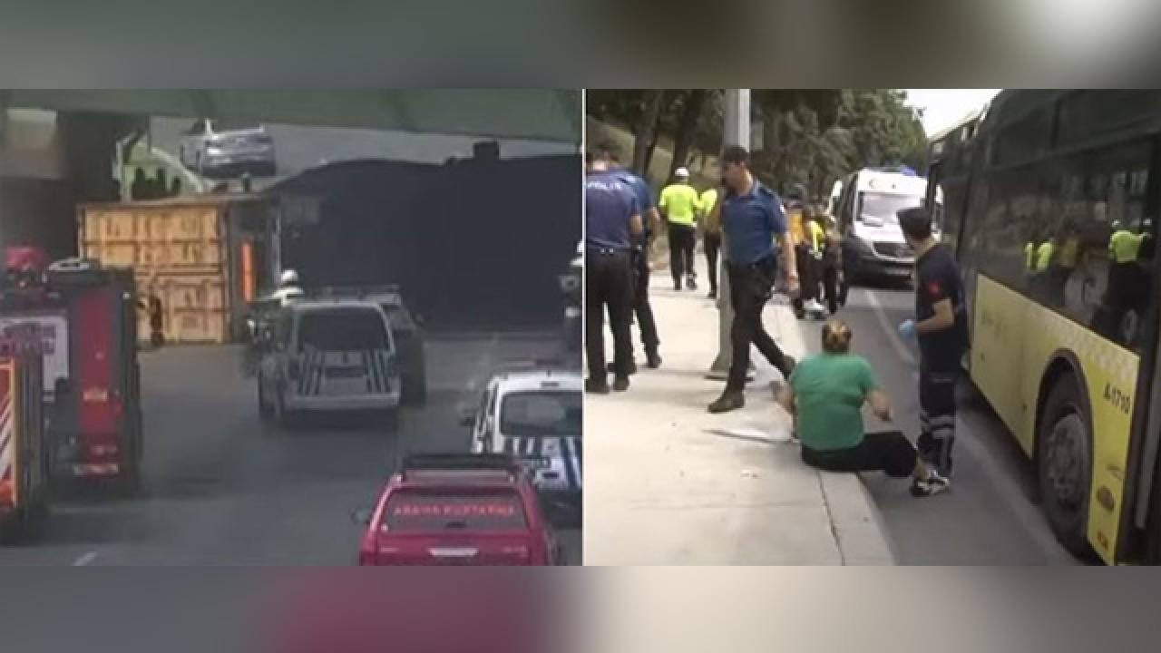 Tır, otobüsün üzerine devrildi: 8 yaralı