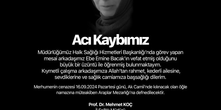 KONYA'DA SAĞLIK CAMİASININ ACI KAYBI! Ebe Emine Bacak hayatını kaybetti