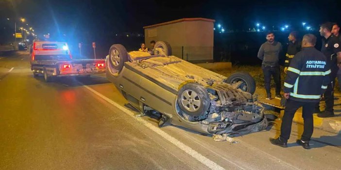 ÖNCE TAKLA ATTI SONRA SÜRÜKLENDİ! Adıyaman'da kaza yapan araç korkuttu